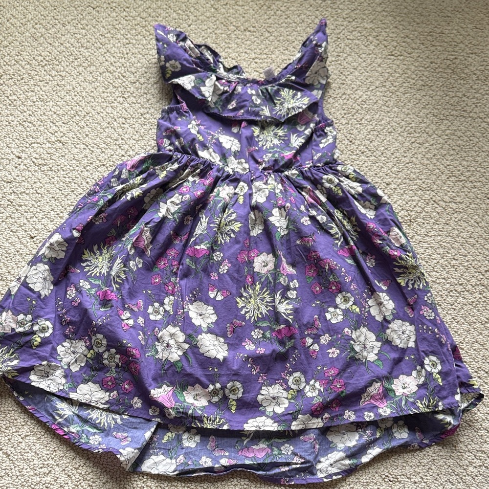 Tea collection Girls Purple Floral Ruffle Sundress high-low hem sz 6